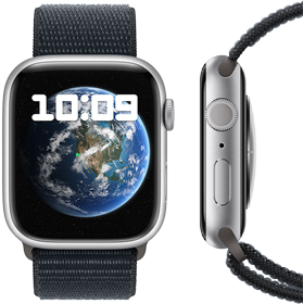 A front and side view of the new carbon-neutral Apple Watch.